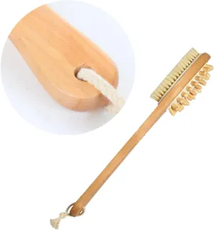 PartyKindom 1pc Double Sided Natural Bristle Body Care Brush Long Handle Bath Spa Back for Exfoliating Skin Cleansing Pores Removing Dirt Shower