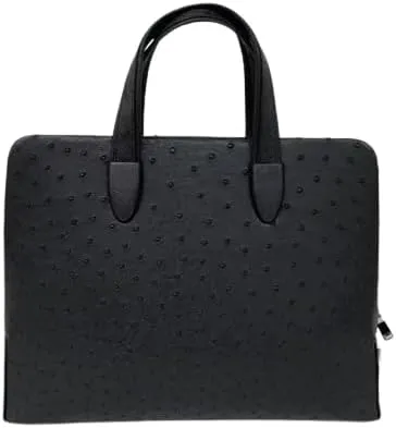 Passcode Zipper Closure Authentic Ostrich Skin Businessmen's Working Briefcase Exotic Genuine Leather Male Top-handle Handbag, Black