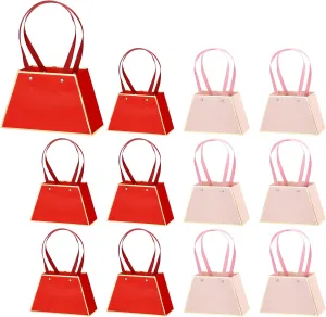 PATIKIL 12 Packs Graduation Flower Gift Bags for Bouquets Florist Arrangement Boxes with Handle Waterproof Bouquet Packaging Wrap for Wedding Birthday, Red/Pink