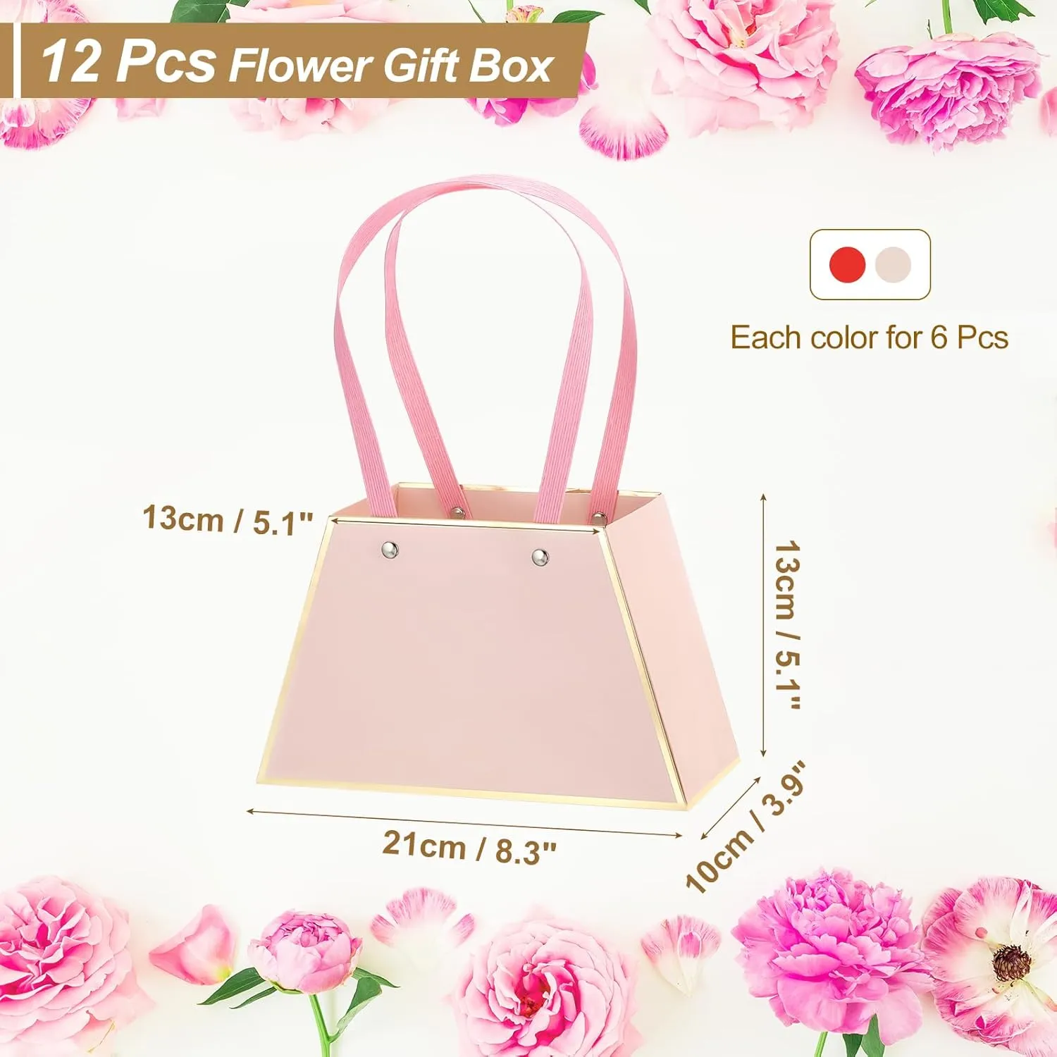 PATIKIL 12 Packs Graduation Flower Gift Bags for Bouquets Florist Arrangement Boxes with Handle Waterproof Bouquet Packaging Wrap for Wedding Birthday, Red/Pink