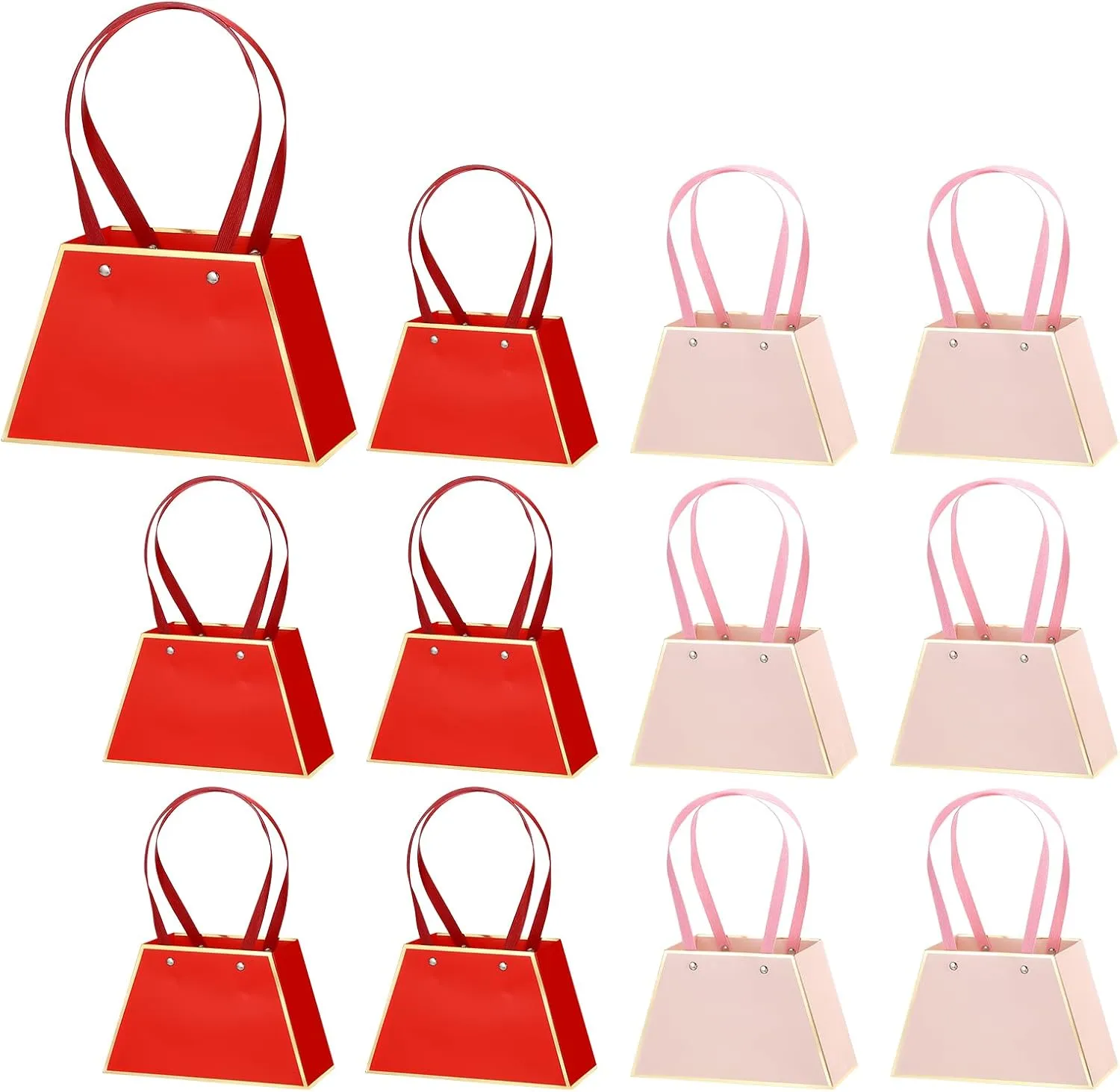 PATIKIL 12 Packs Graduation Flower Gift Bags for Bouquets Florist Arrangement Boxes with Handle Waterproof Bouquet Packaging Wrap for Wedding Birthday, Red/Pink