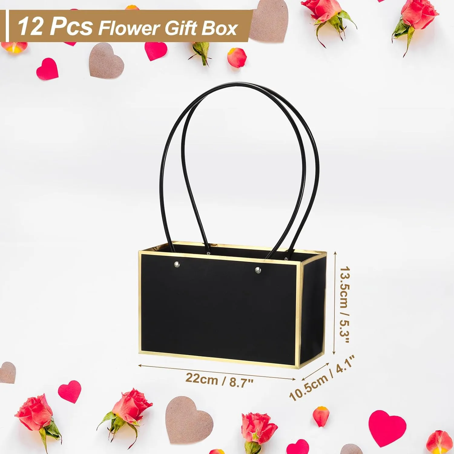 PATIKIL Paper Flower Gift Bags, 12 Pcs Paper Bouquet Flower Gift Bag with Handle Rectangular Tote Bag for Florist Wedding Party Birthdays, Gold White & Gold Black