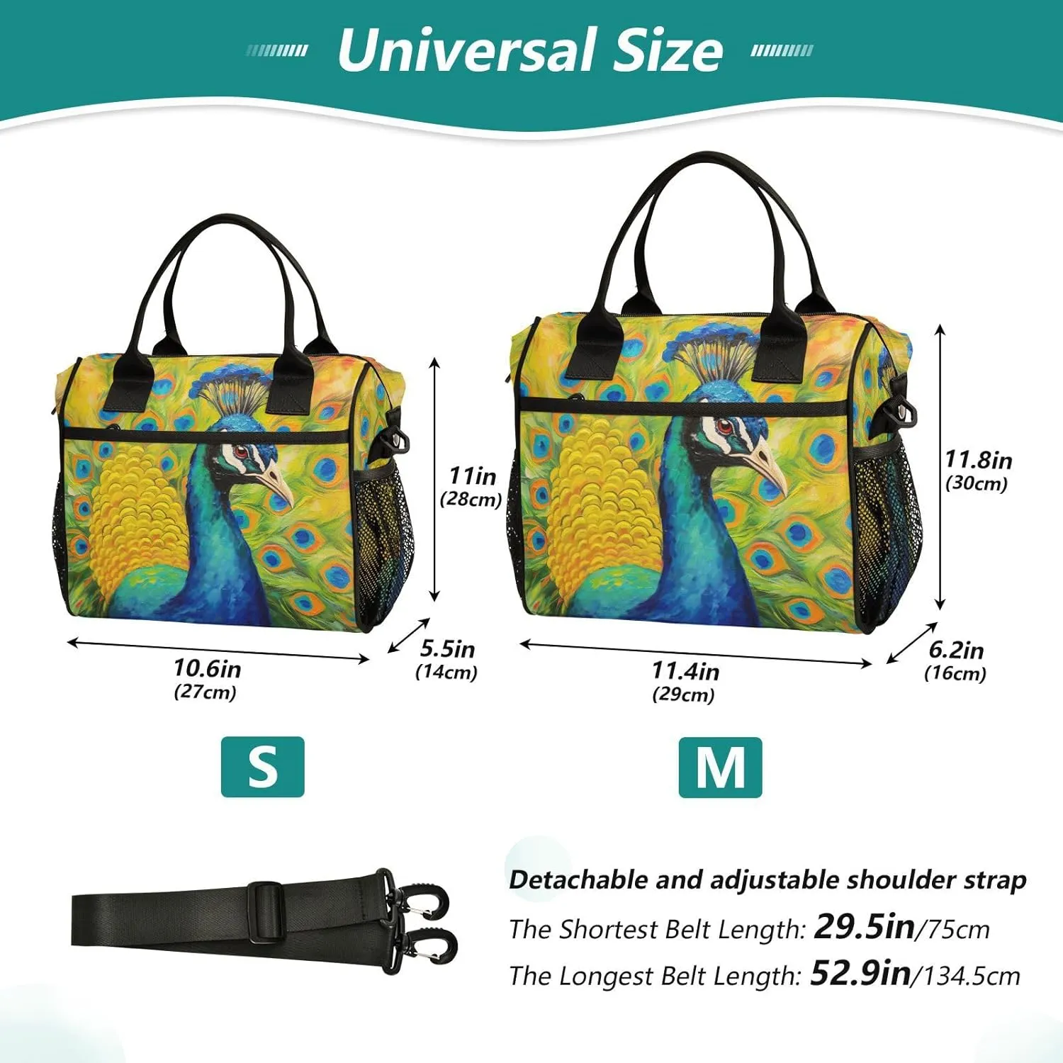 Peacock Oil Painter Print Insulated Lunch Bag with Shoulder Strap & Carry Handle, Eco-friendly Cooler Bag Tote Bag for Men,Women#269