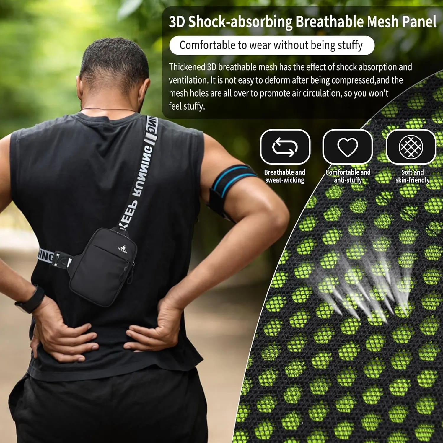 Peicees Mini Crossbody Sling Bag Chest Bag Dual Pocket Water Resistant Fanny Pack Running Phone Holder for Men Women Workout Travel, Dark Blue