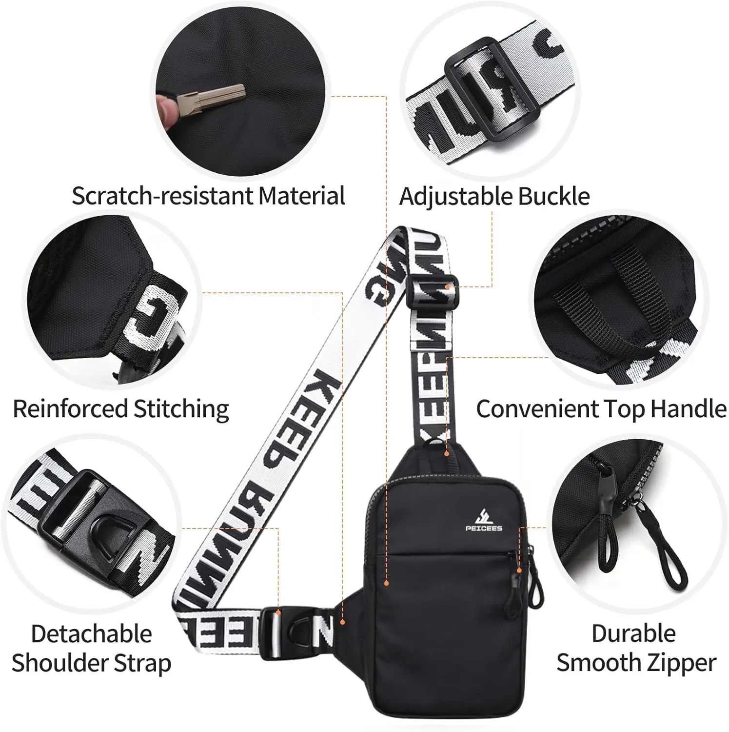 Peicees Mini Crossbody Sling Bag Chest Bag Dual Pocket Water Resistant Fanny Pack Running Phone Holder for Men Women Workout Travel, Dark Blue