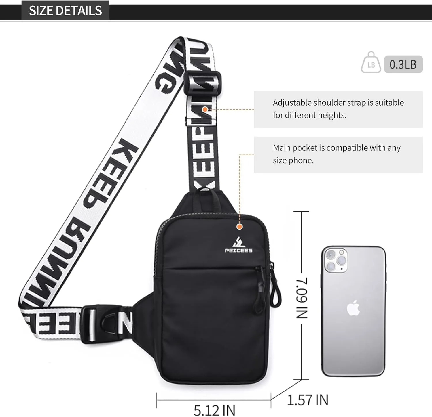 Peicees Mini Crossbody Sling Bag Chest Bag Dual Pocket Water Resistant Fanny Pack Running Phone Holder for Men Women Workout Travel, Dark Blue