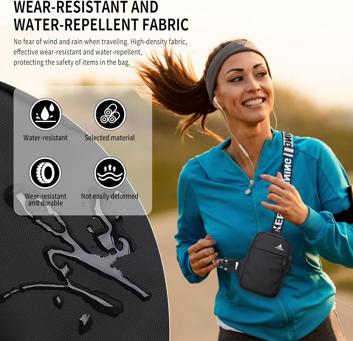 Peicees Mini Crossbody Sling Bag Chest Bag Dual Pocket Water Resistant Fanny Pack Running Phone Holder for Men Women Workout Travel, Dark Blue
