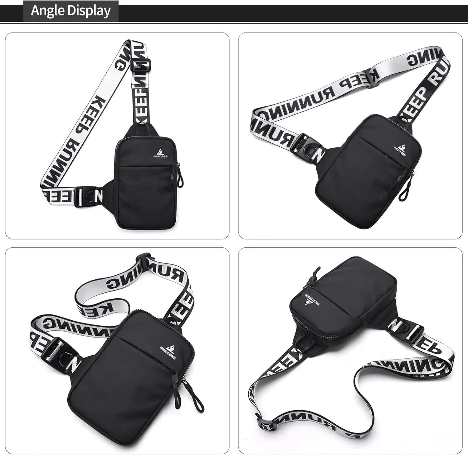 Peicees Mini Crossbody Sling Bag Chest Bag Dual Pocket Water Resistant Fanny Pack Running Phone Holder for Men Women Workout Travel, Dark Blue