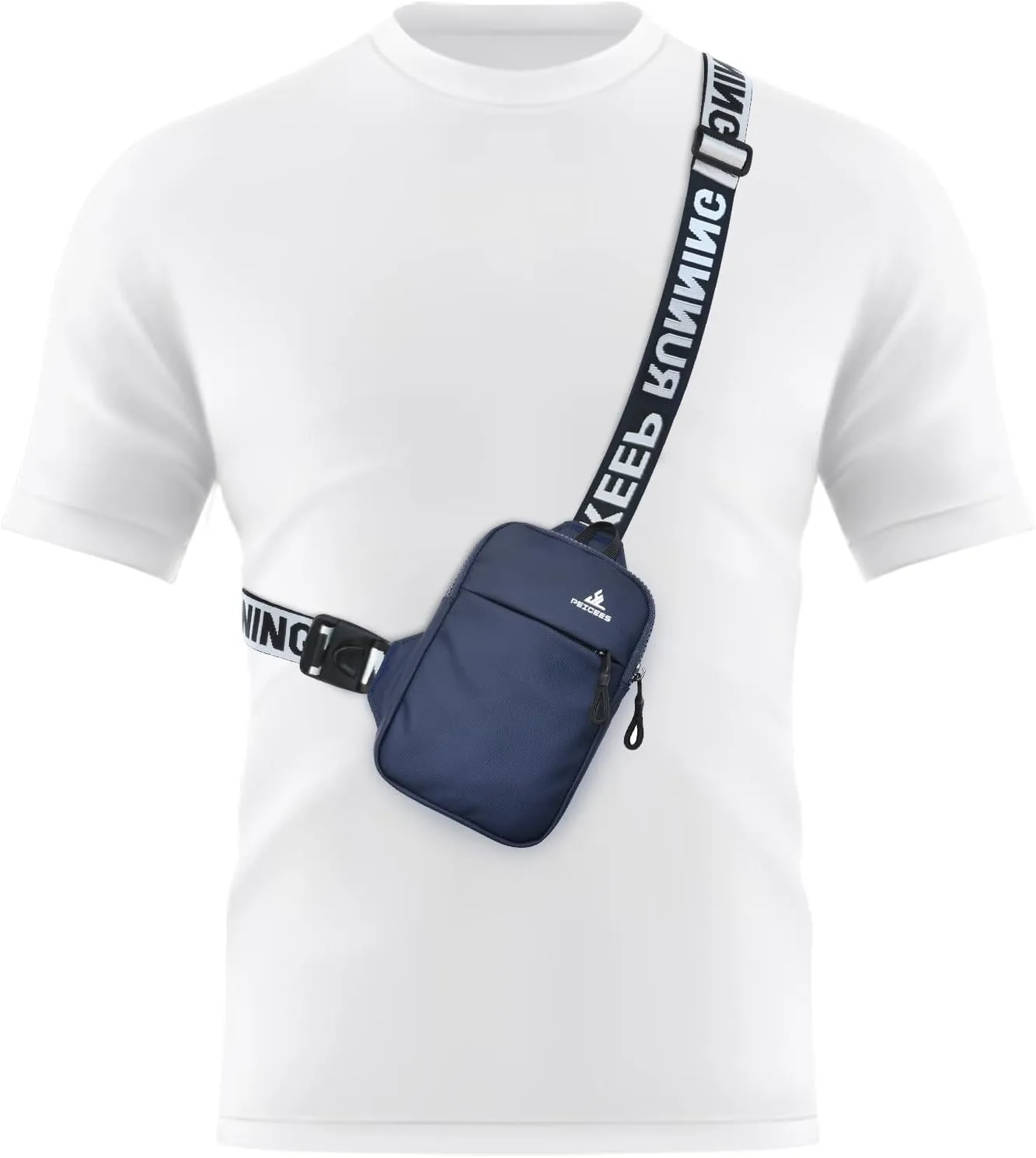 Peicees Mini Crossbody Sling Bag Chest Bag Dual Pocket Water Resistant Fanny Pack Running Phone Holder for Men Women Workout Travel, Dark Blue