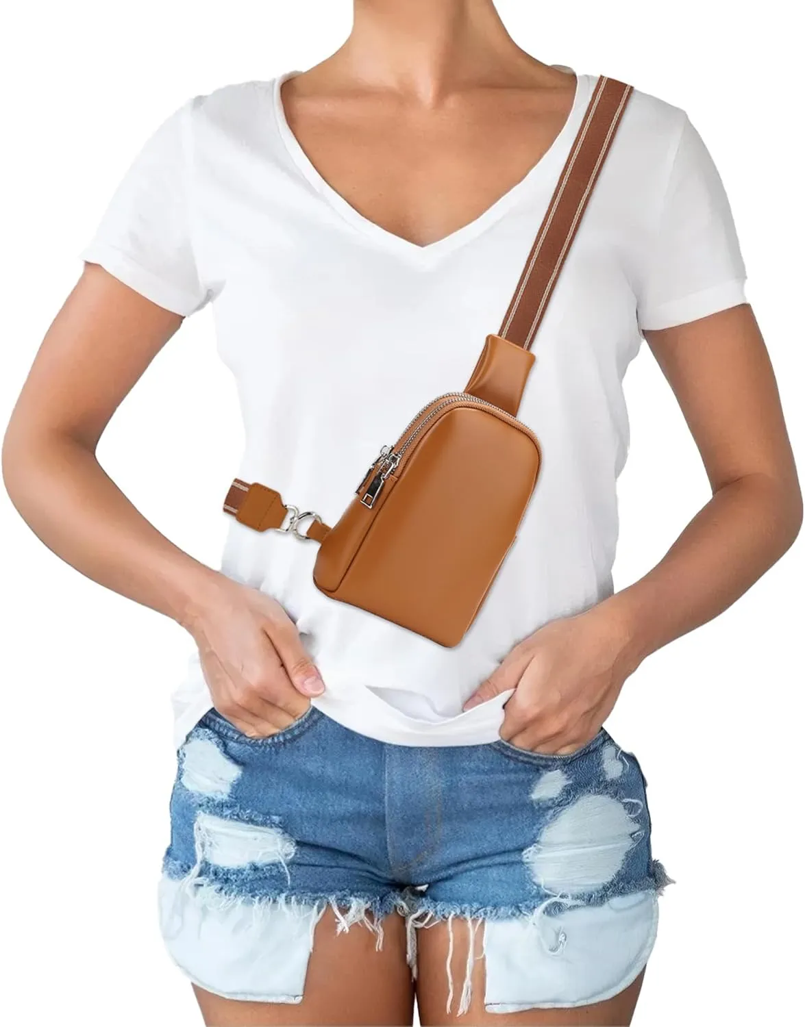Peicees Mini Leather Crossbody Bags for Women Fanny Packs Travel Sling Bag Cross Body Bag Womens Shoulder Phone Purse