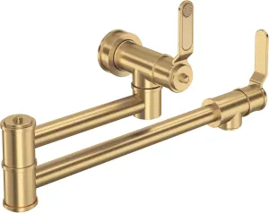 Perrin & Rowe U.4599HT-SEG-2 Armstrong 1.8 GPM Wall Mounted Double Handle Pot Faucet, Polished Brass