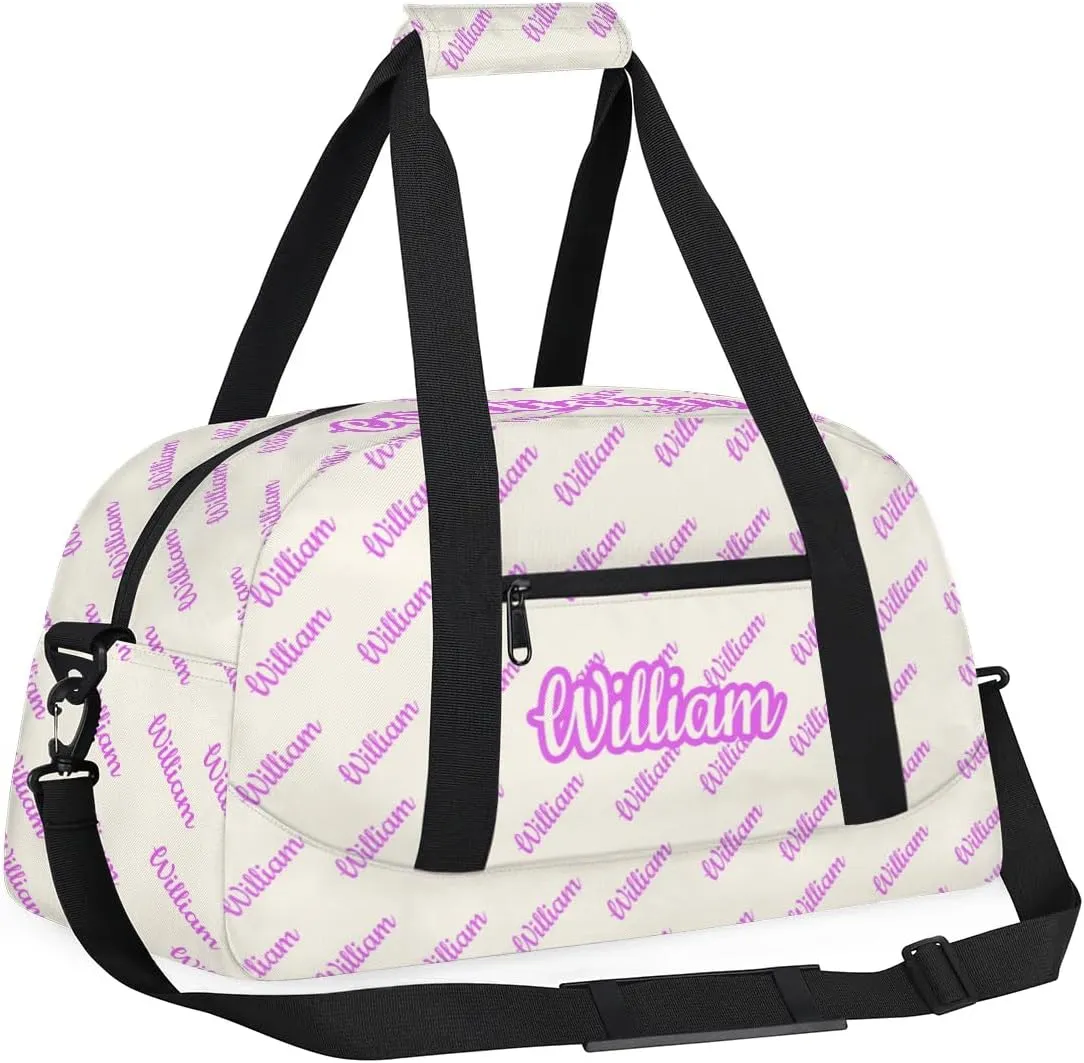 Personalized Gym Duffel Bag with Name Custom Sport Bag Gymnastics Bags Customized Dance Duffel Bag Weekender Sleepover Bag, Beige