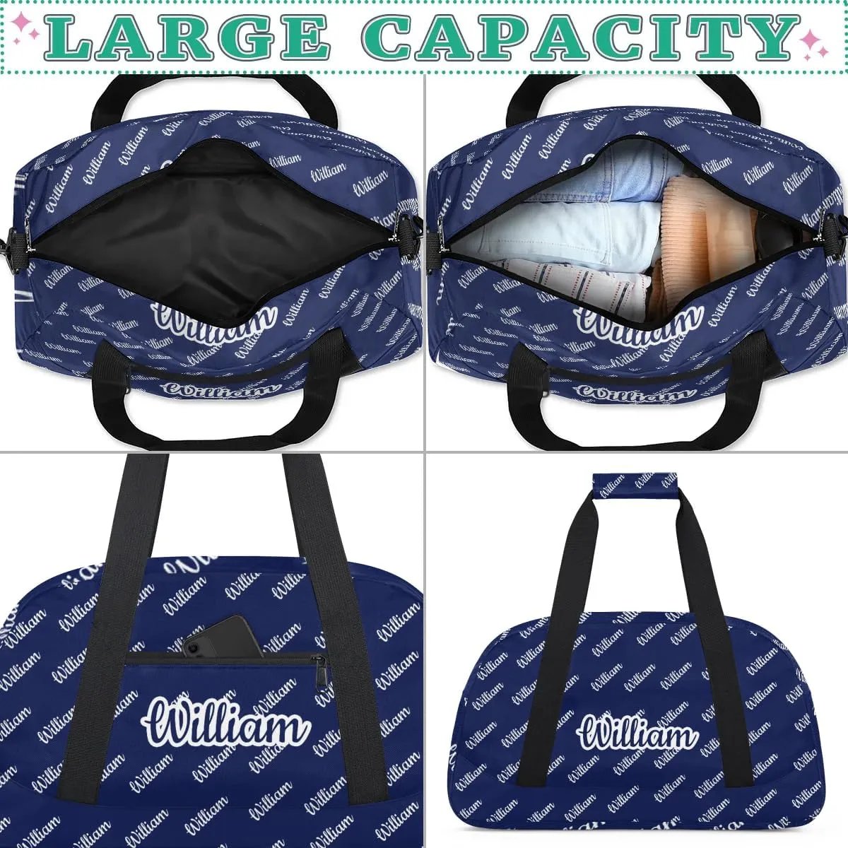 Personalized Gym Duffel Bag with Name Custom Sport Bag Gymnastics Bags Customized Dance Duffel Bag Weekender Sleepover Bag, Dark Blue