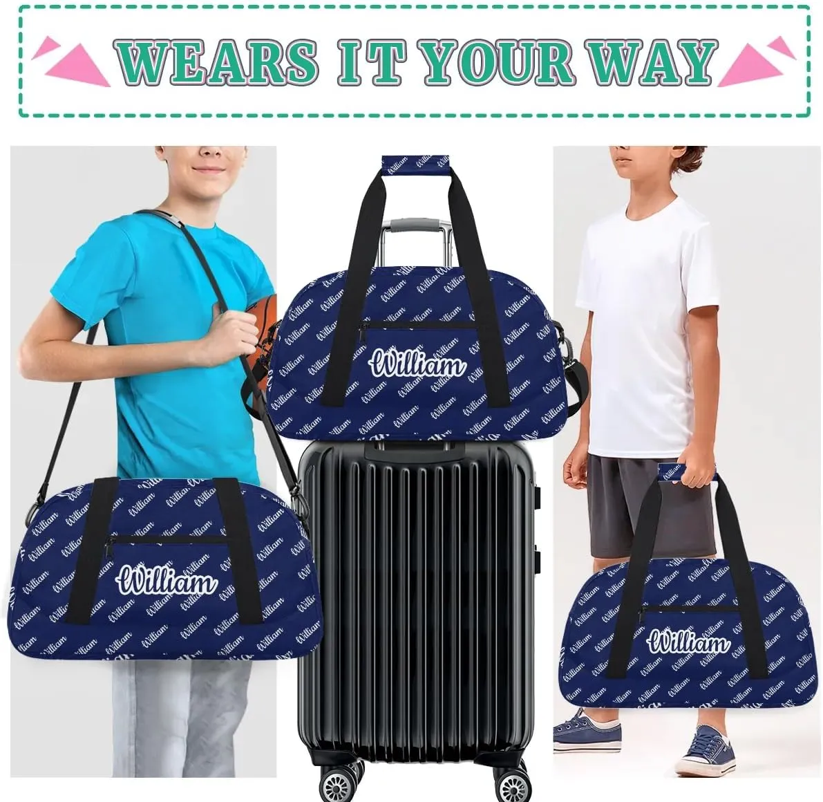 Personalized Gym Duffel Bag with Name Custom Sport Bag Gymnastics Bags Customized Dance Duffel Bag Weekender Sleepover Bag, Dark Blue