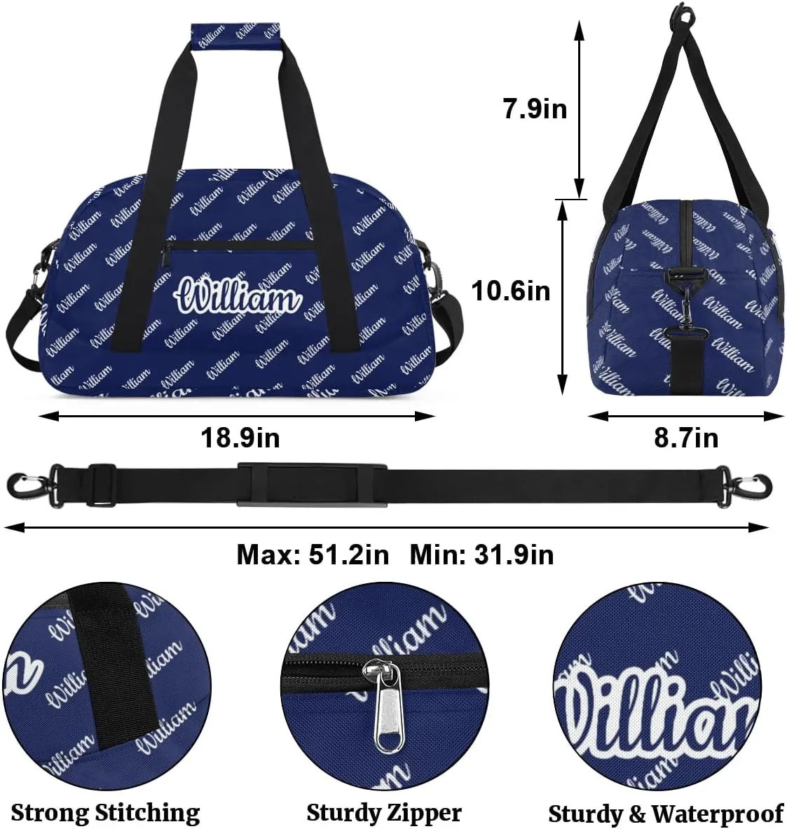 Personalized Gym Duffel Bag with Name Custom Sport Bag Gymnastics Bags Customized Dance Duffel Bag Weekender Sleepover Bag, Dark Blue