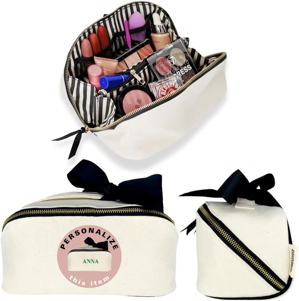 Personalized Makeup Bag for Women | Cosmetic Bag Organizer for Girls with Monogramming | Makeup Pouch for Traveling | Toiletry Bags for Women | Make Up Travel Pouches | Cream