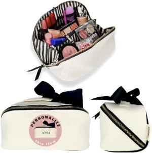 Personalized Makeup Bag for Women | Cosmetic Bag Organizer for Girls with Monogramming | Makeup Pouch for Traveling | Toiletry Bags for Women | Make Up Travel Pouches | Cream