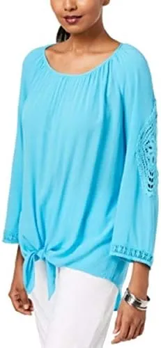 Petite Crochet Trim Tie Front Top Reef Aqua PS