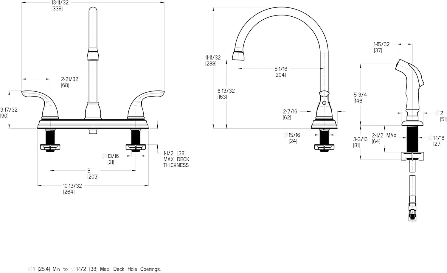 Pfister G1365000 Pfirst Series 2-Handle Kitchen Faucet with Side Spray in Polished Chrome, 1.8 GPM