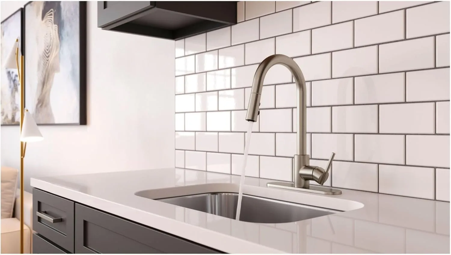 Pfister GT529-BI Brislin 1.8 GPM Single Hole Pull Down Kitchen Faucet with AutoDock Sprayhead, Pfast Connect, and Pforever Seal Valves - Polished Chrome