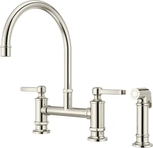 Pfister LG31-TDD Port Haven Kitchen Bridge Faucet with Side Sprayer, Polished Nickel