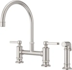 Pfister LG31-TDS Port Haven Kitchen Bridge Faucet with Side Sprayer, Stainless Steel