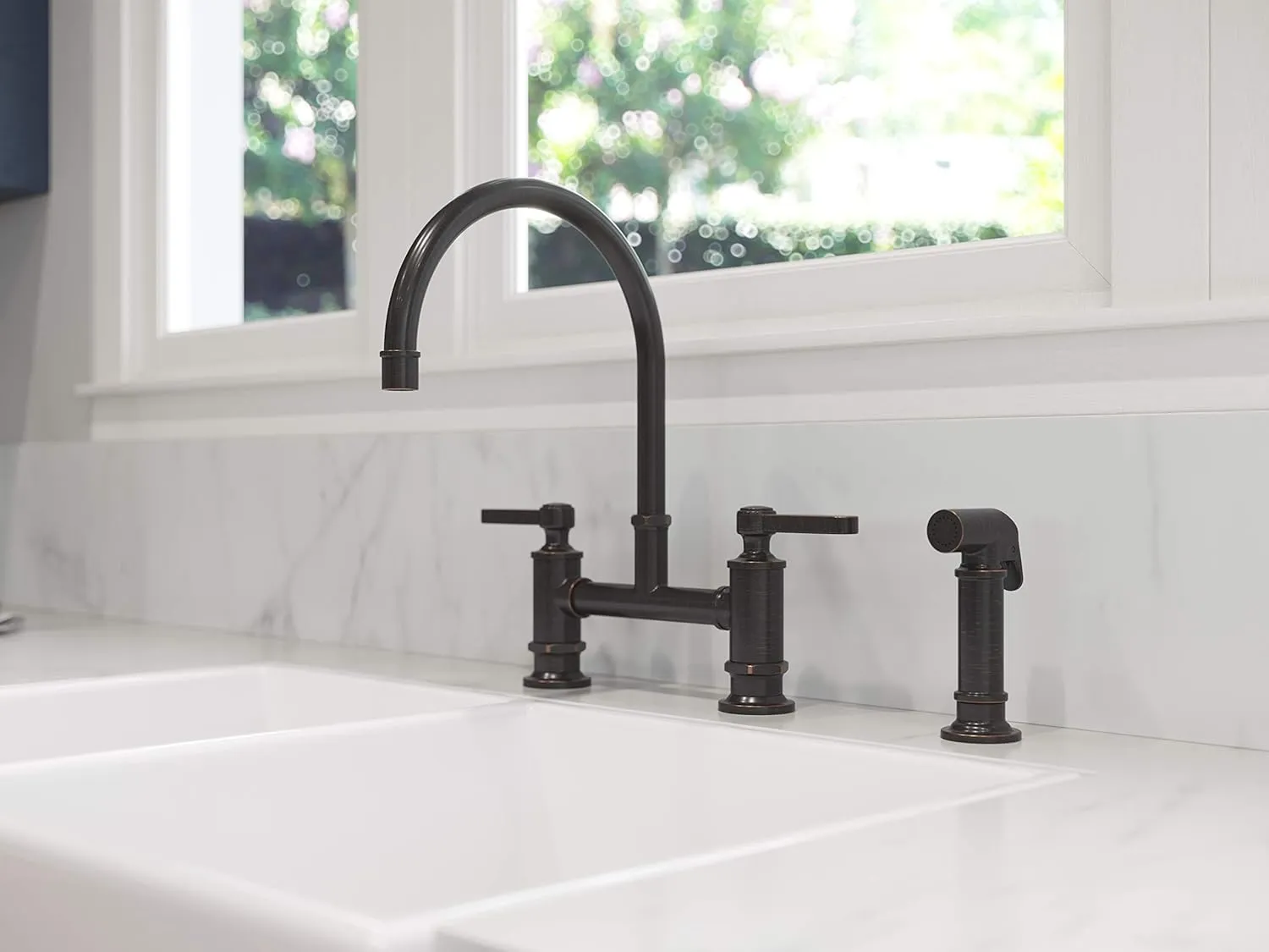 Pfister LG31-TDY Port Haven Kitchen Bridge Faucet with Side Sprayer, Tuscan Bronze