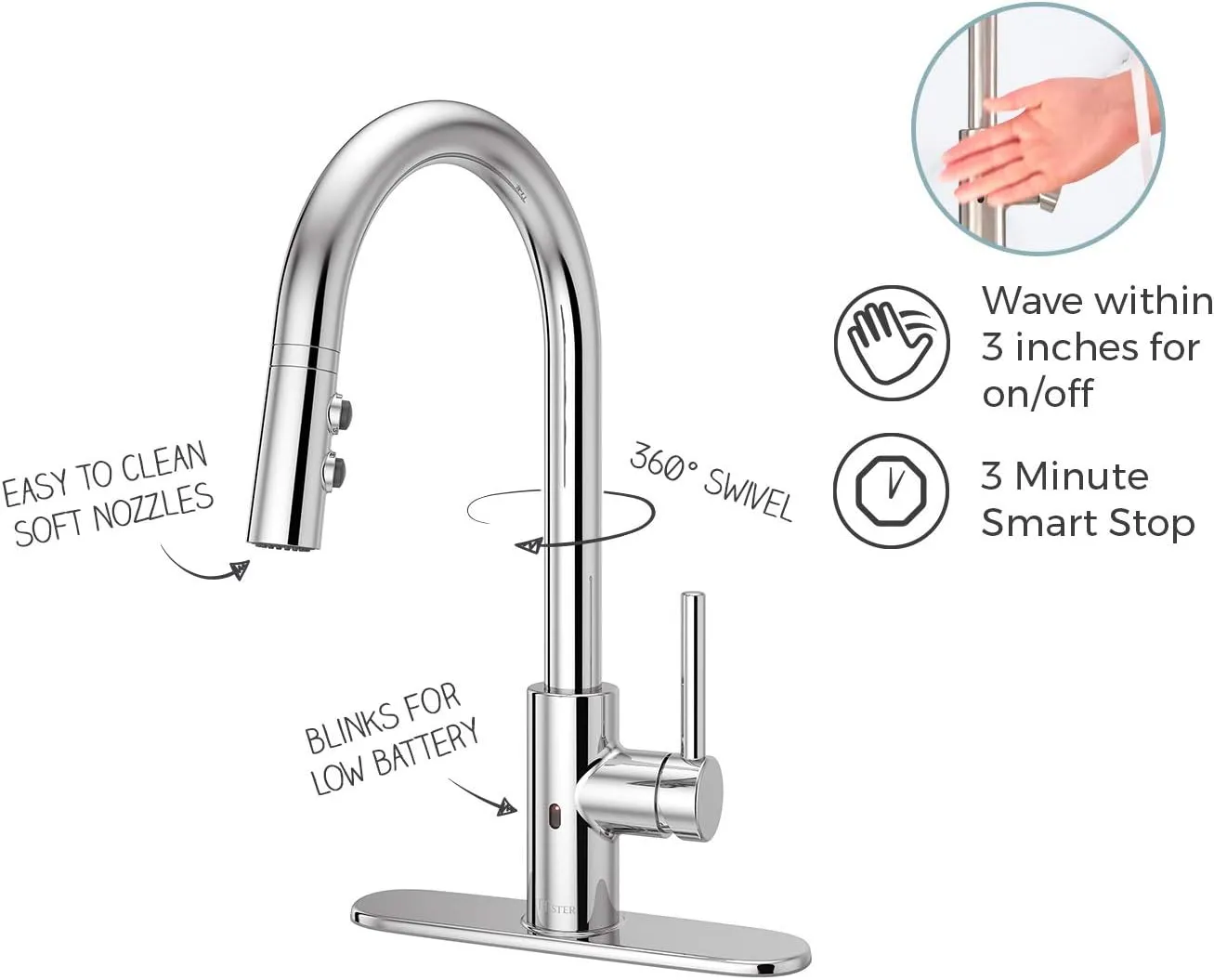 Pfister Stellen Touchless Kitchen Faucet with Pull Down Sprayer, Single Handle, High Arc, Polished Chrome Finish, LG529ESAC