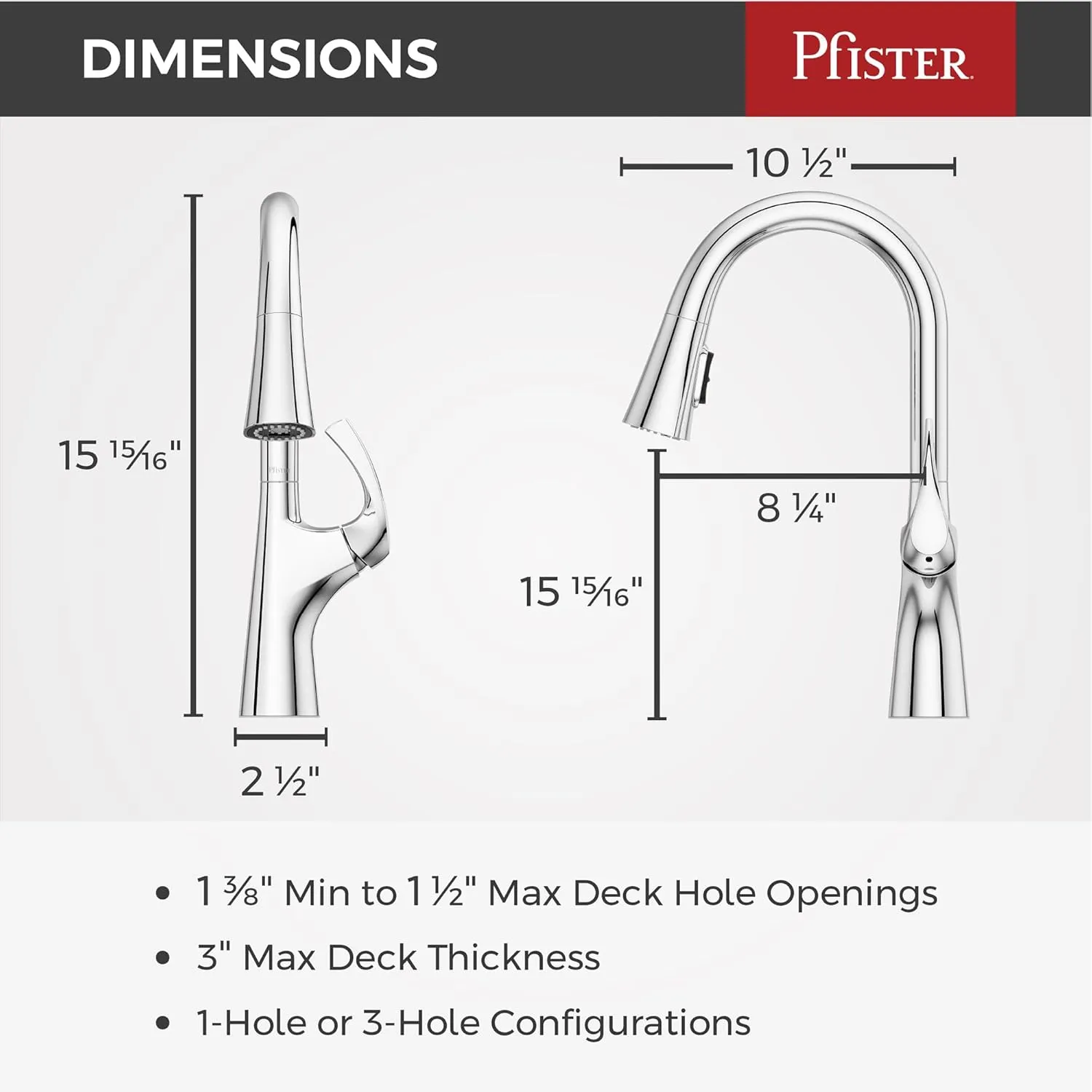 Pfister Talega Kitchen Faucet with Pull Down Sprayer, Single Handle, High Arc, Polished Chrome Finish, F5297TEC