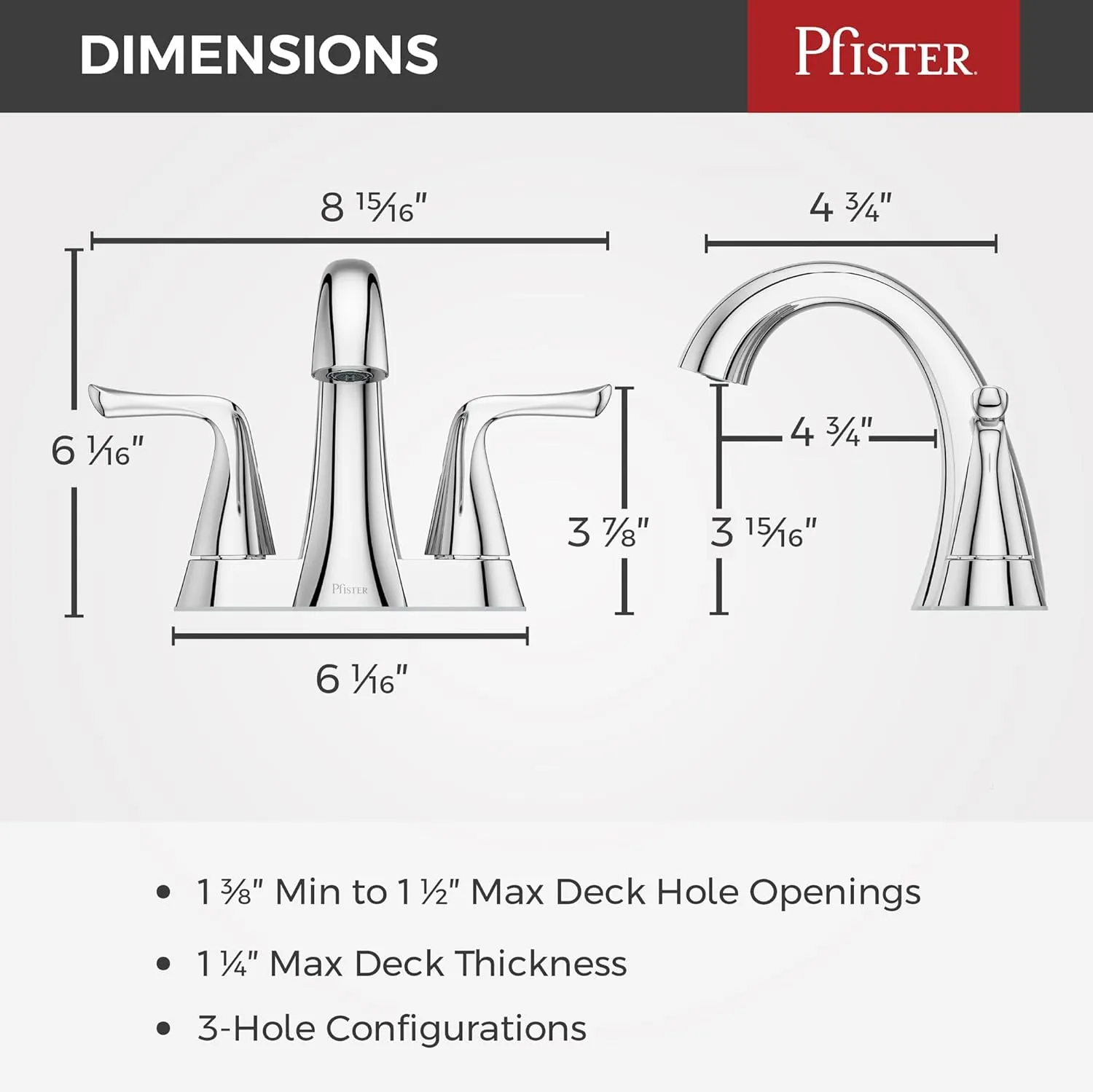 Pfister Willa Bathroom Sink Faucet, 4-Inch Centerset, 2-Handle, 3-Hole, Polished Chrome Finish, LF048MALCC
