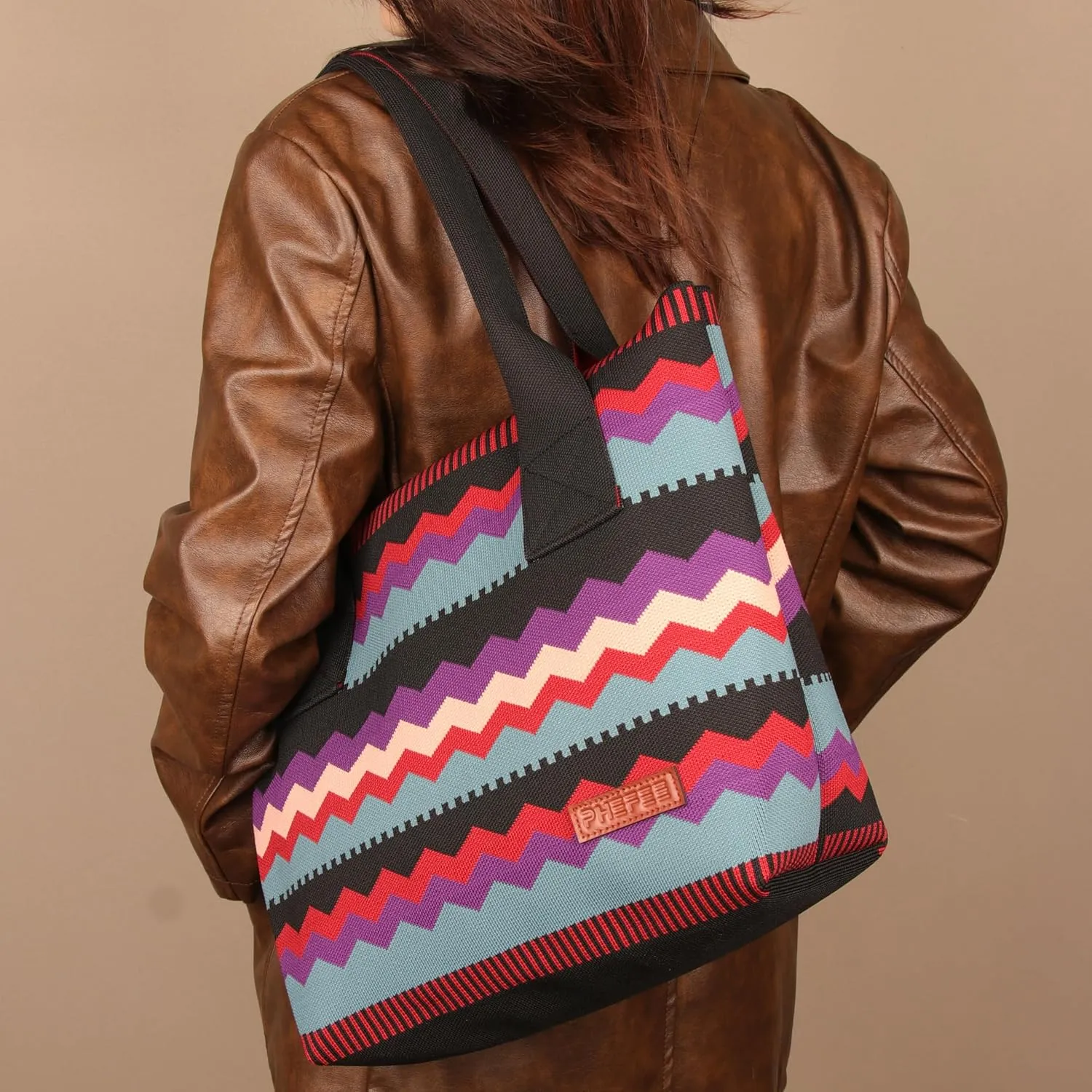 Phefee Women's Boho Aztec Knitted Tote Bag Large Capacity Hobo Handbag Shoulder Shopper with Magnetic Closure for Work Travel