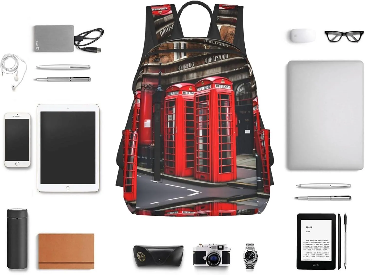 Phone Booth London Street Print Lightweight Backpack, Travel Bookbag College Bag,Laptop Backpack For Men Women