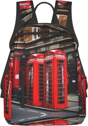 Phone Booth London Street Print Lightweight Backpack, Travel Bookbag College Bag,Laptop Backpack For Men Women