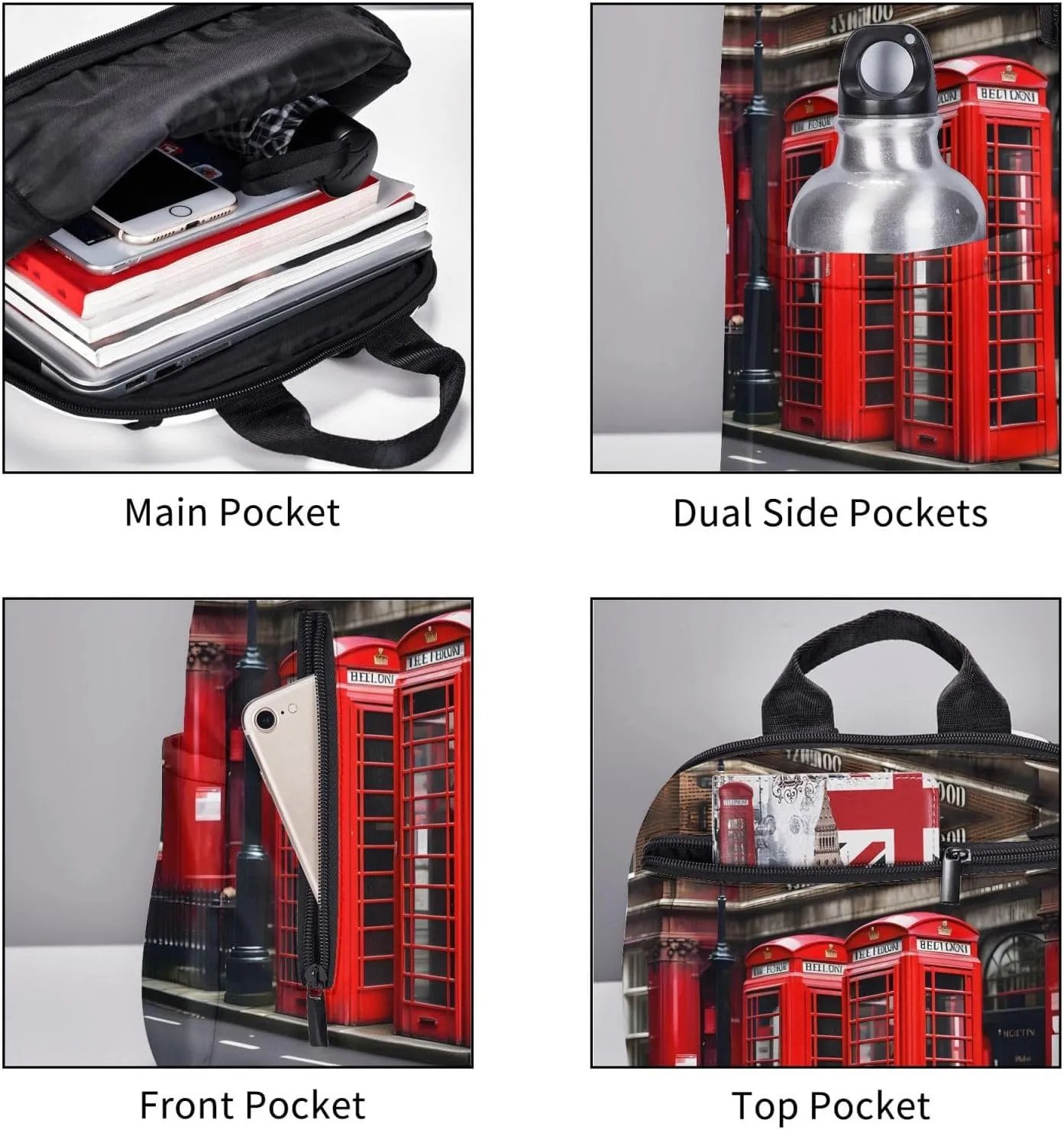 Phone Booth London Street Print Lightweight Backpack, Travel Bookbag College Bag,Laptop Backpack For Men Women