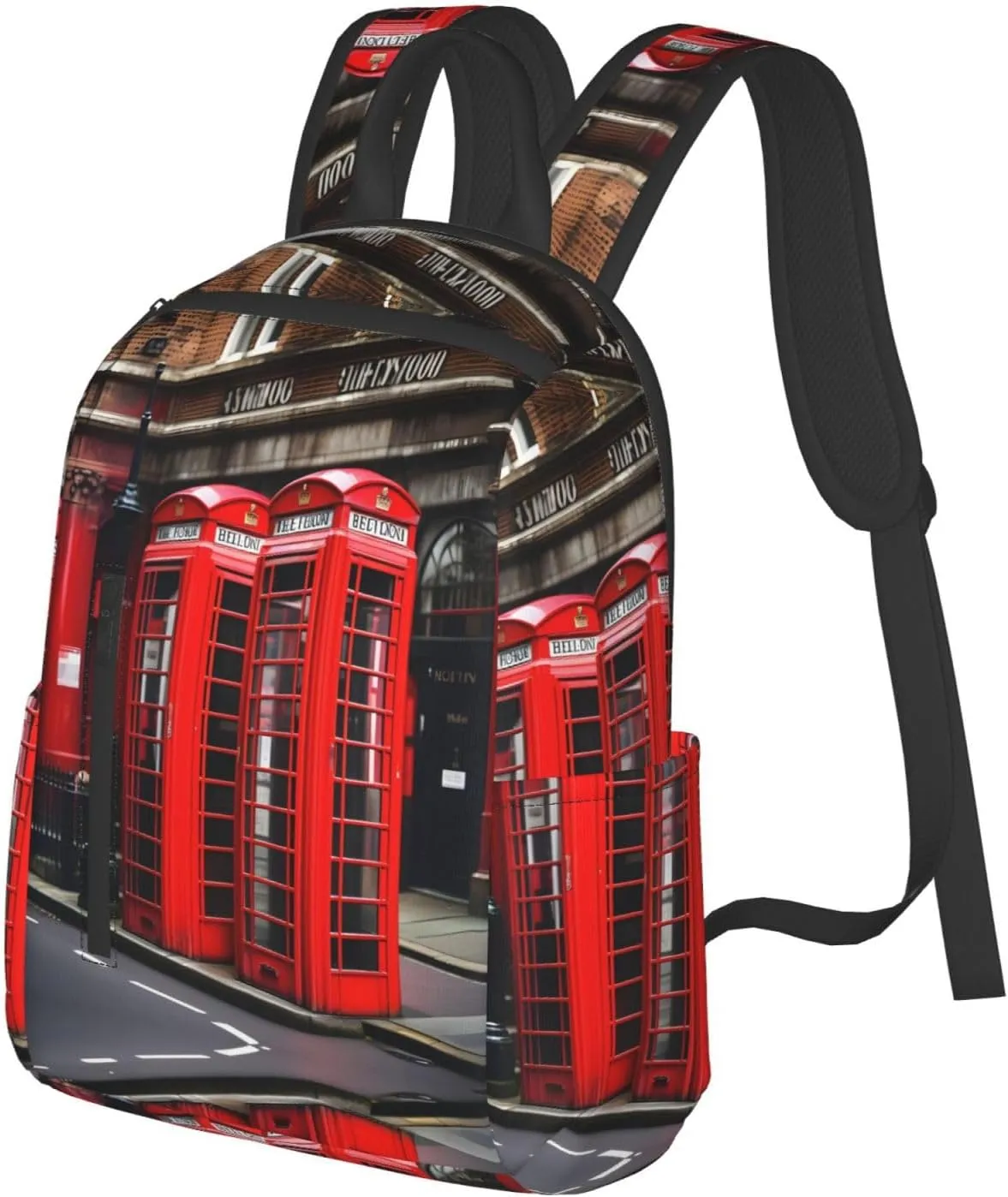 Phone Booth London Street Print Lightweight Backpack, Travel Bookbag College Bag,Laptop Backpack For Men Women