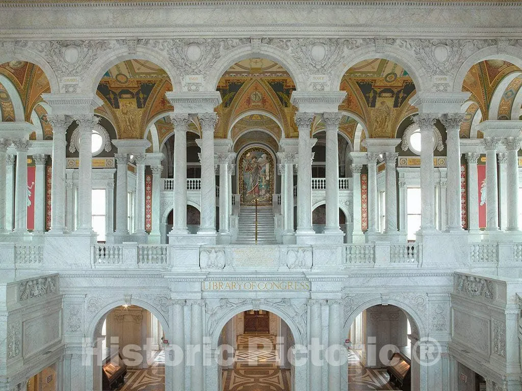 Photo - Great Hall, View of Second Floor with Minerva in Distance. - Fine Art Photo Reporduction 14in x 11in