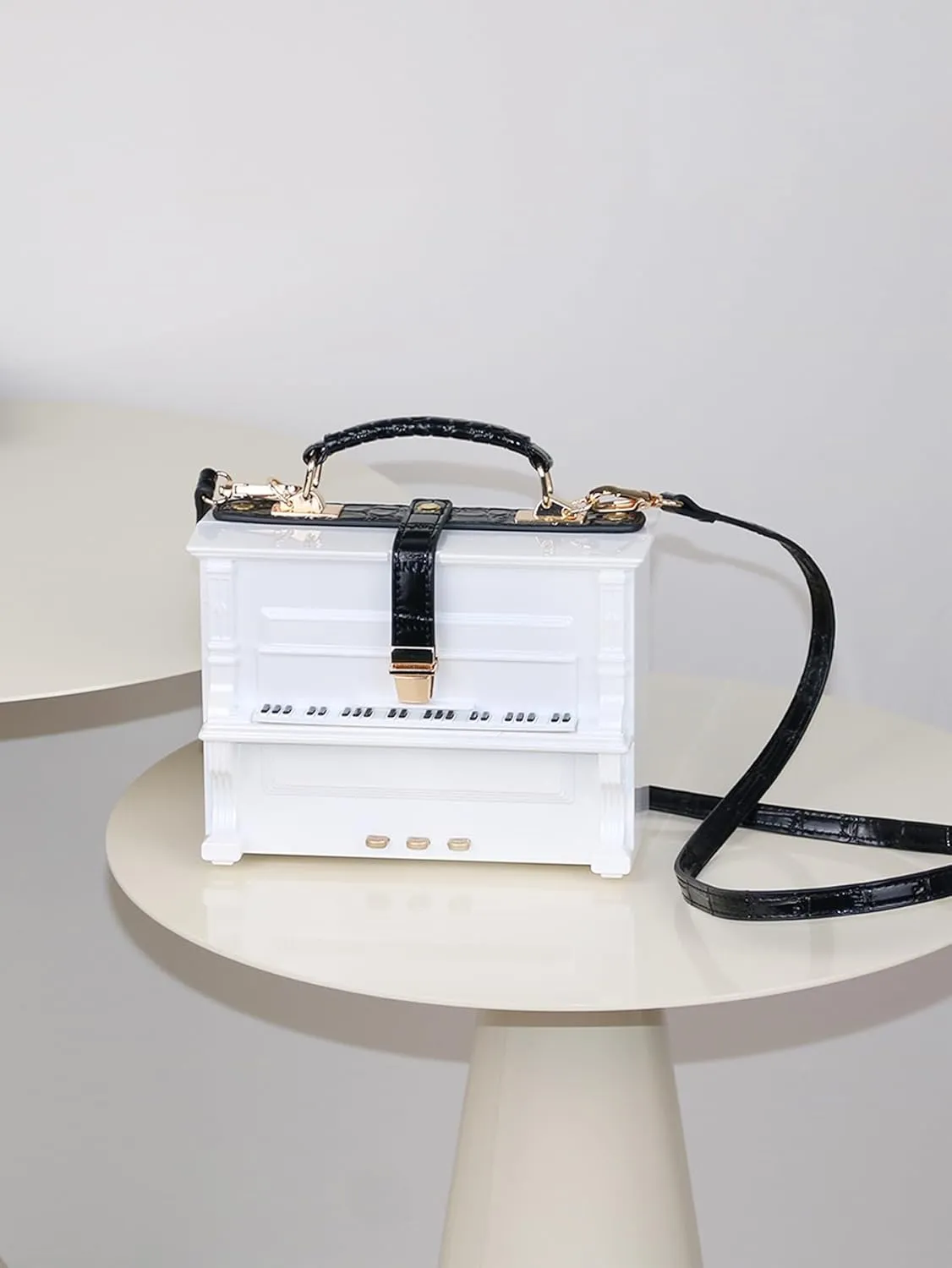 Piano Shaped Purse Handbag Women Crossbody Shoulder Bag Box Shaped Acrylic Evening Top Handle Clutch Bag Novelty Piano Purse