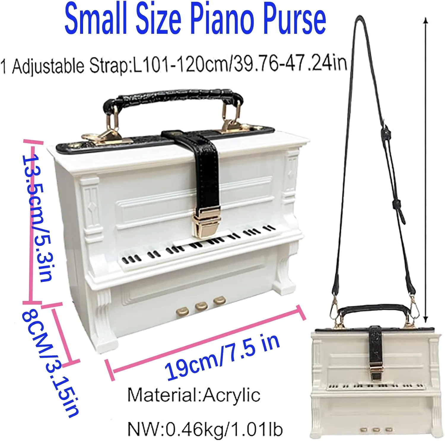 Piano Shaped Purse Handbag Women Crossbody Shoulder Bag Box Shaped Acrylic Evening Top Handle Clutch Bag Novelty Piano Purse