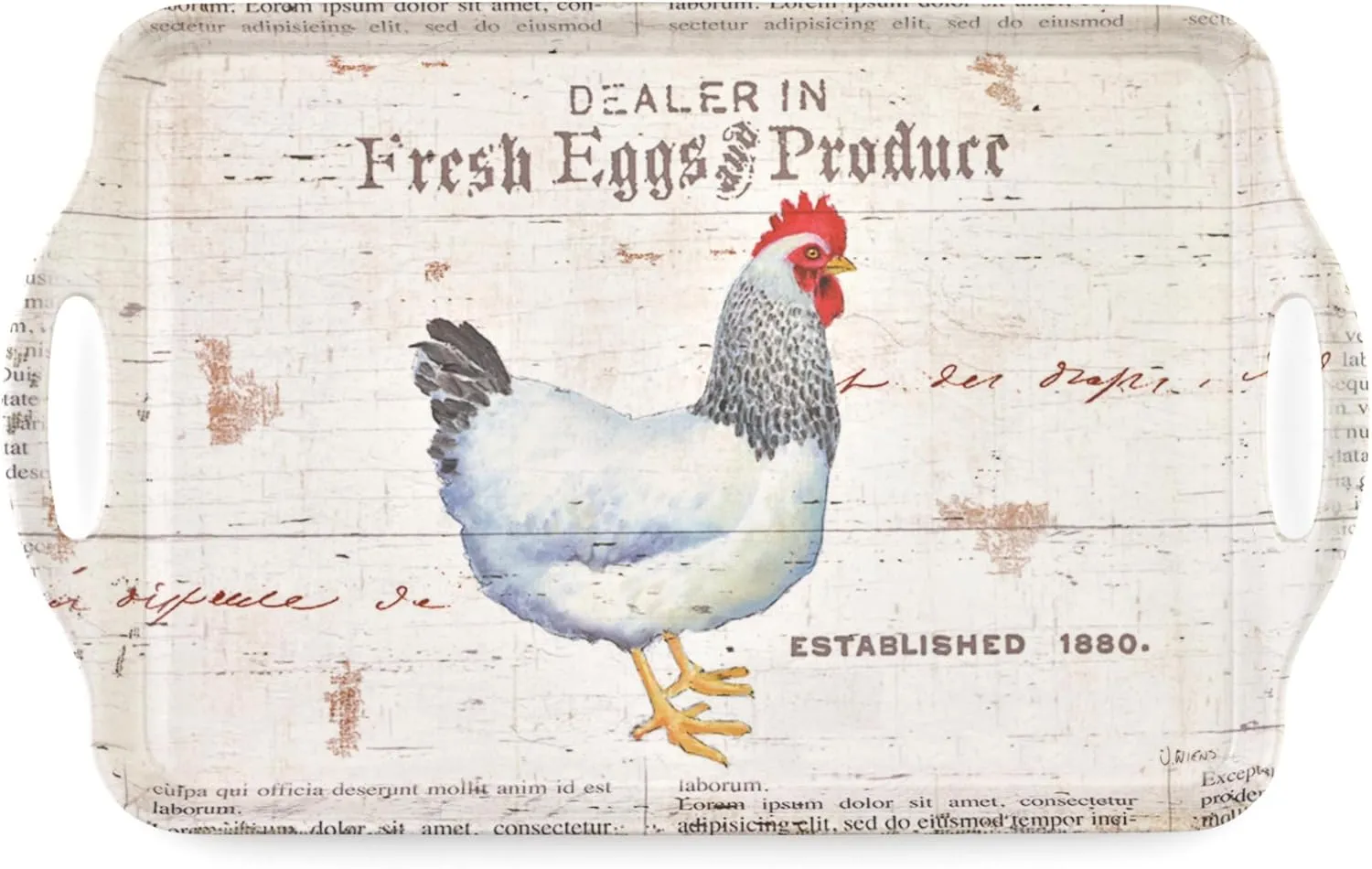 Pimpernel On The Farm Large Handled Tray - Rectangular Melamine Serving Tray with Handles & Farm Animal Design - Dishwasher Safe Food Platter for Breakfast Snacks & Rustic Country Kitchen Display