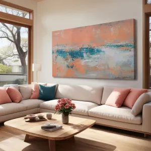 Pink Abstract Wall Art Teal Artwork for Living Room Large Poster Prints Wall Decor Canvas Arts Modern Walls Pictures for Office Hotel 29"x58"