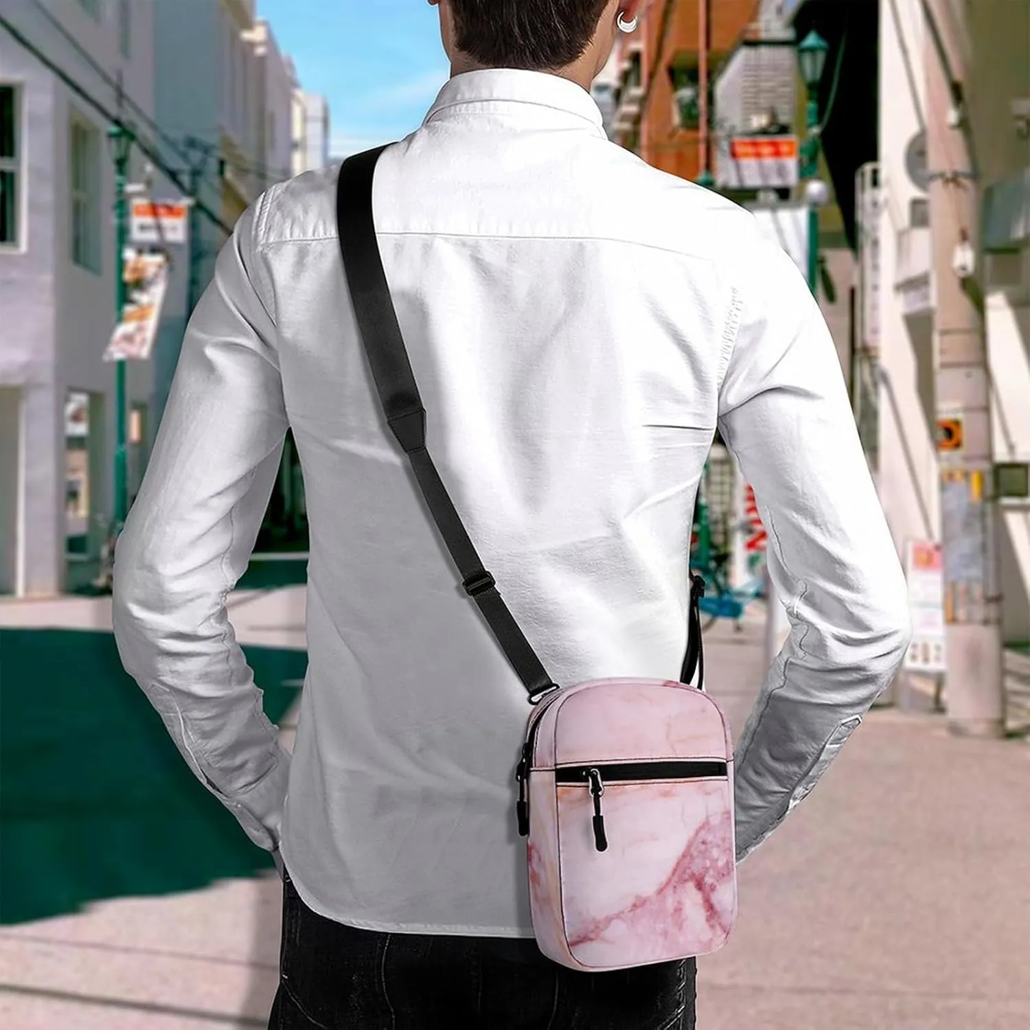 Pink Marble Stone Texture Rip Pattern Pink Abstract Paint Adjustable Fanny Waist Pack Pouch, Waterproof Crossbody Runners Bag Wallet for Gym Hiking Fitness Women Men 6.1 x 2.2 x 7.9 inch