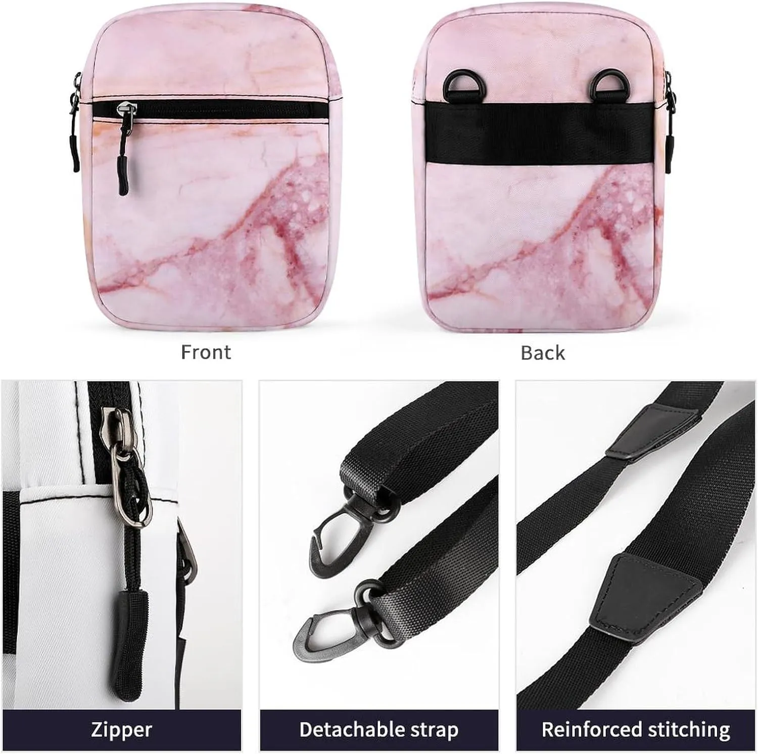 Pink Marble Stone Texture Rip Pattern Pink Abstract Paint Adjustable Fanny Waist Pack Pouch, Waterproof Crossbody Runners Bag Wallet for Gym Hiking Fitness Women Men 6.1 x 2.2 x 7.9 inch