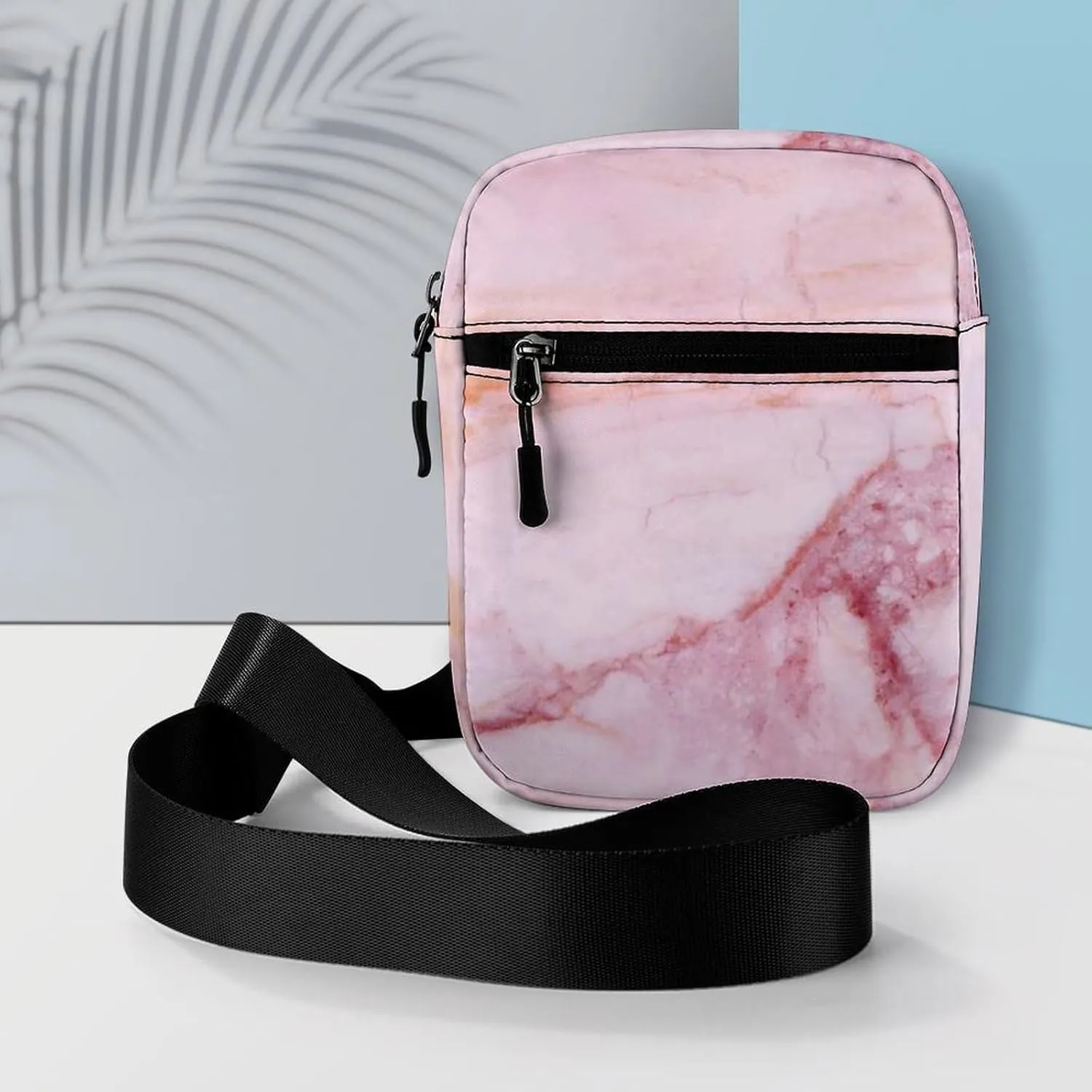 Pink Marble Stone Texture Rip Pattern Pink Abstract Paint Adjustable Fanny Waist Pack Pouch, Waterproof Crossbody Runners Bag Wallet for Gym Hiking Fitness Women Men 6.1 x 2.2 x 7.9 inch