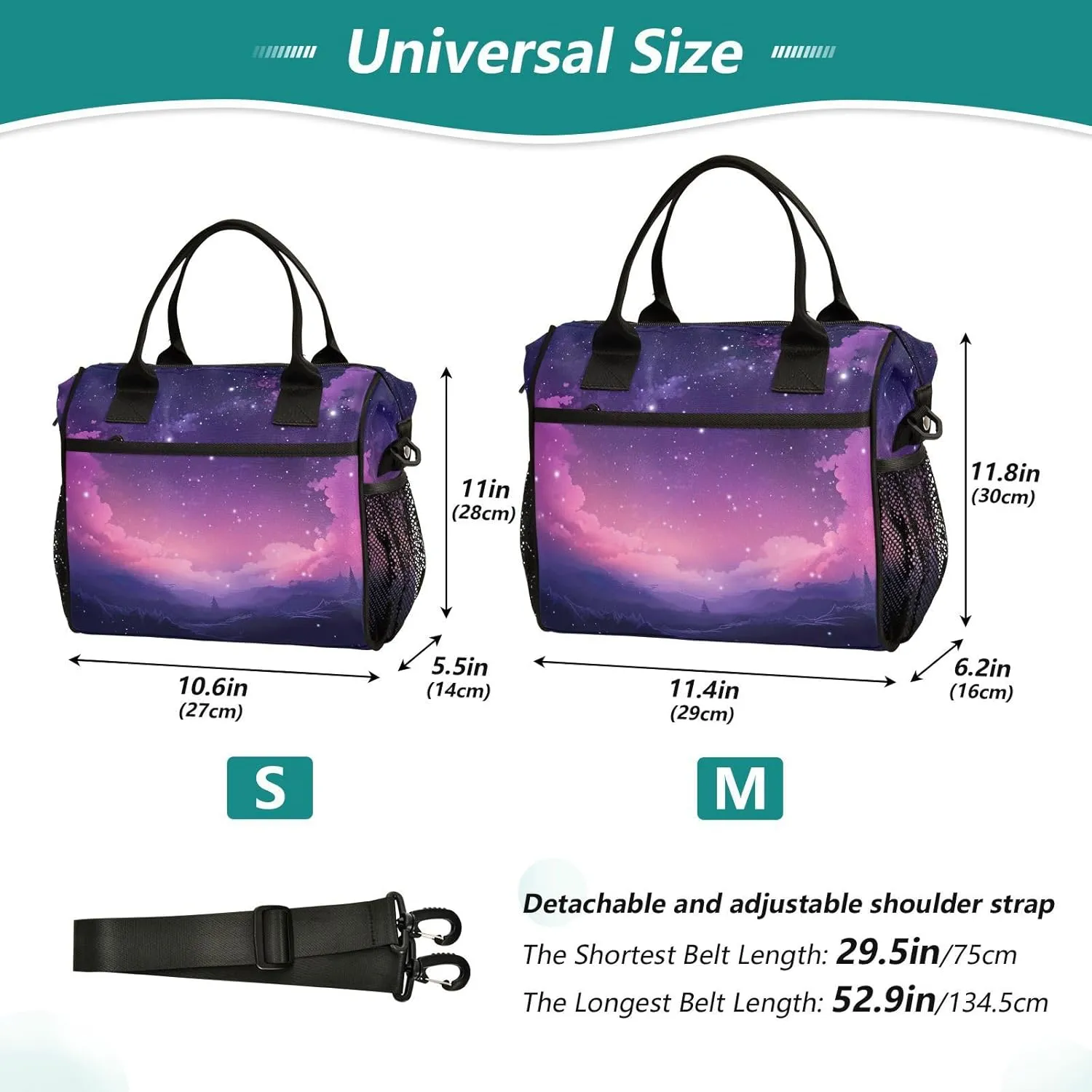 Pink Nebula Stars Print Insulated Lunch Bag with Shoulder Strap & Carry Handle, Eco-friendly Cooler Bag Tote Bag for Men,Women#116