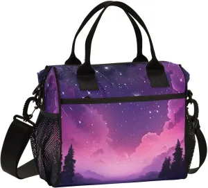 Pink Nebula Stars Print Insulated Lunch Bag with Shoulder Strap & Carry Handle, Eco-friendly Cooler Bag Tote Bag for Men,Women#123