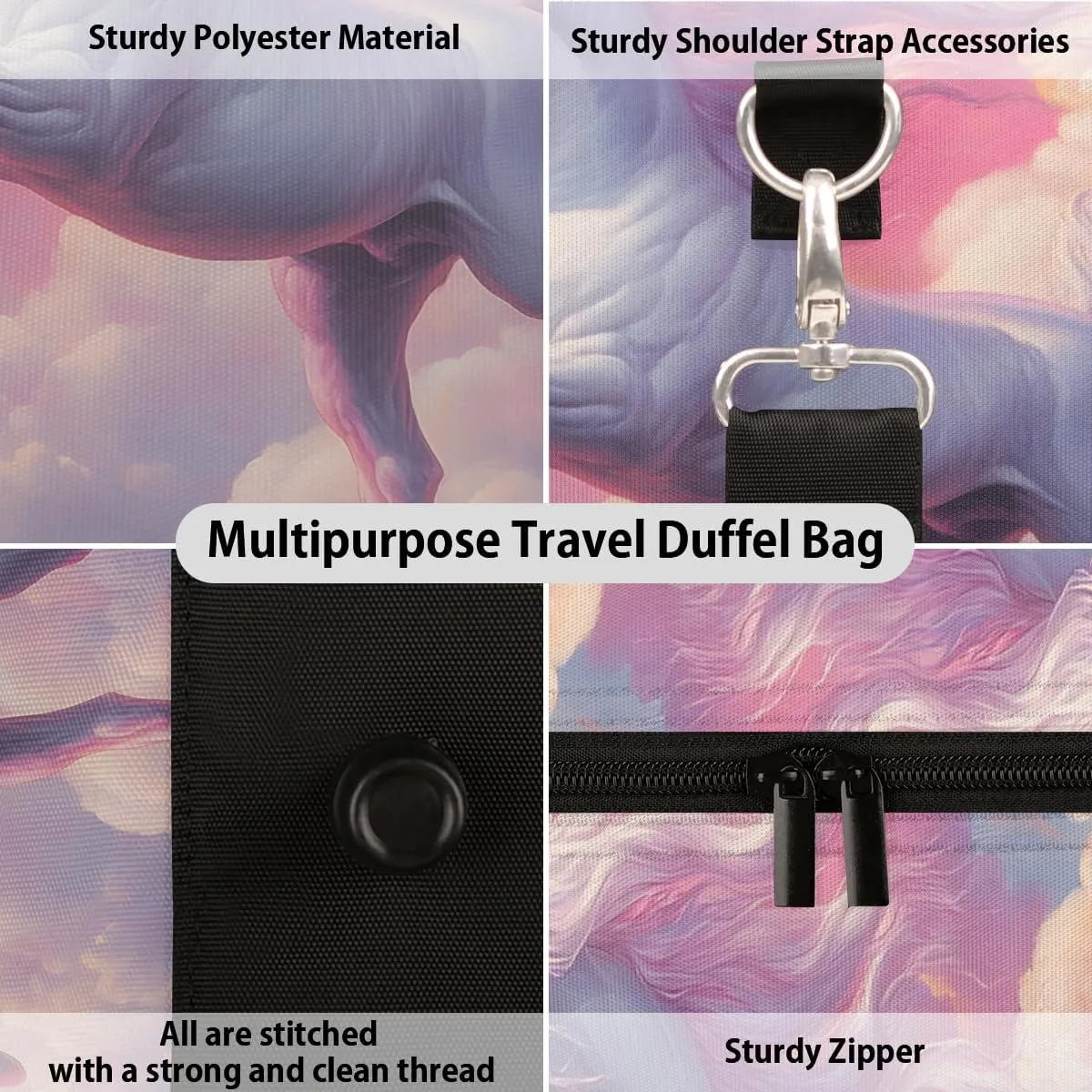 Pink Unicorn Travel Duffle Bag for Women Men Gym Duffel Foldable Bag Waterproof Weekender Sky Fantasy Duffle Tote