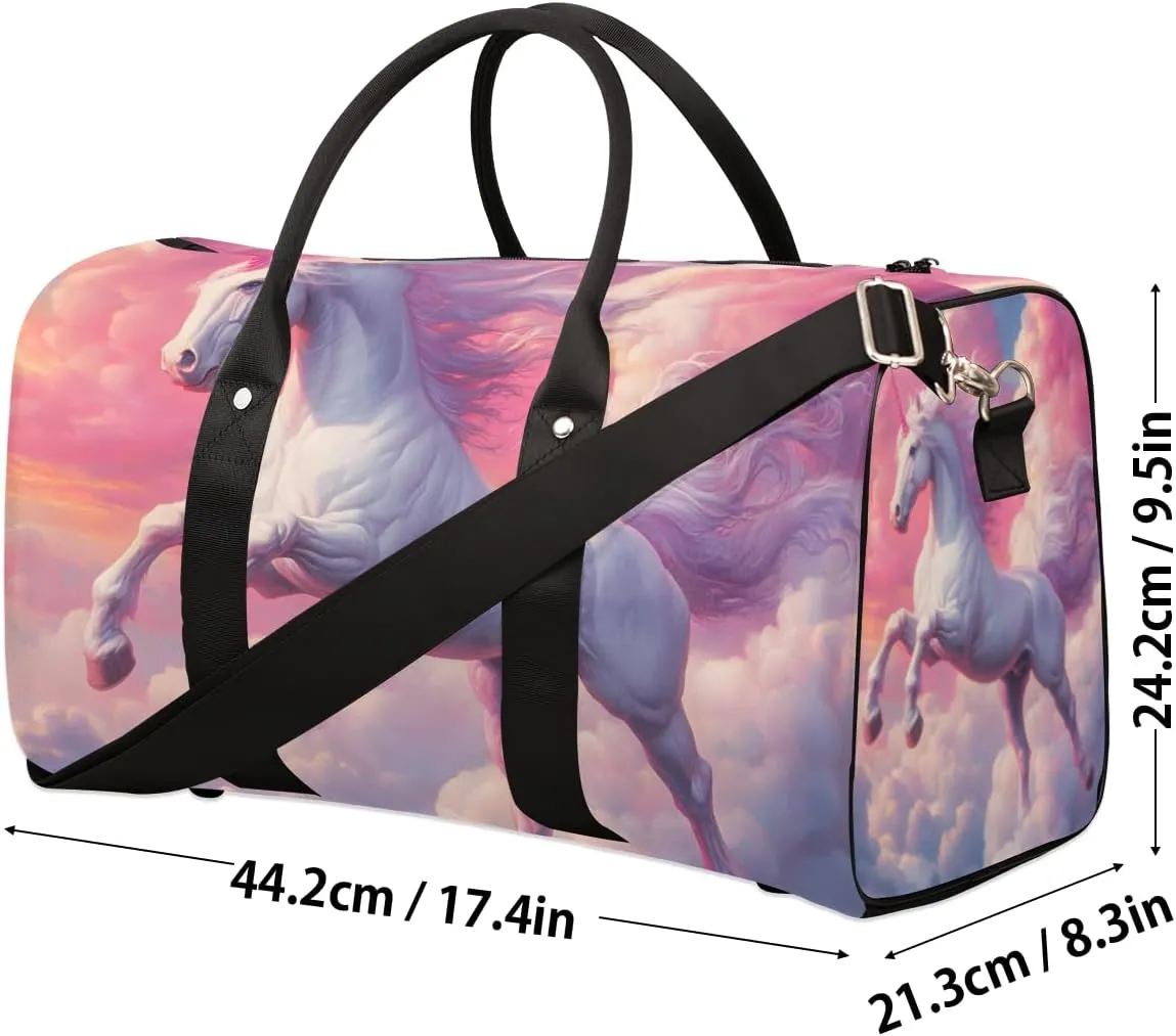 Pink Unicorn Travel Duffle Bag for Women Men Gym Duffel Foldable Bag Waterproof Weekender Sky Fantasy Duffle Tote