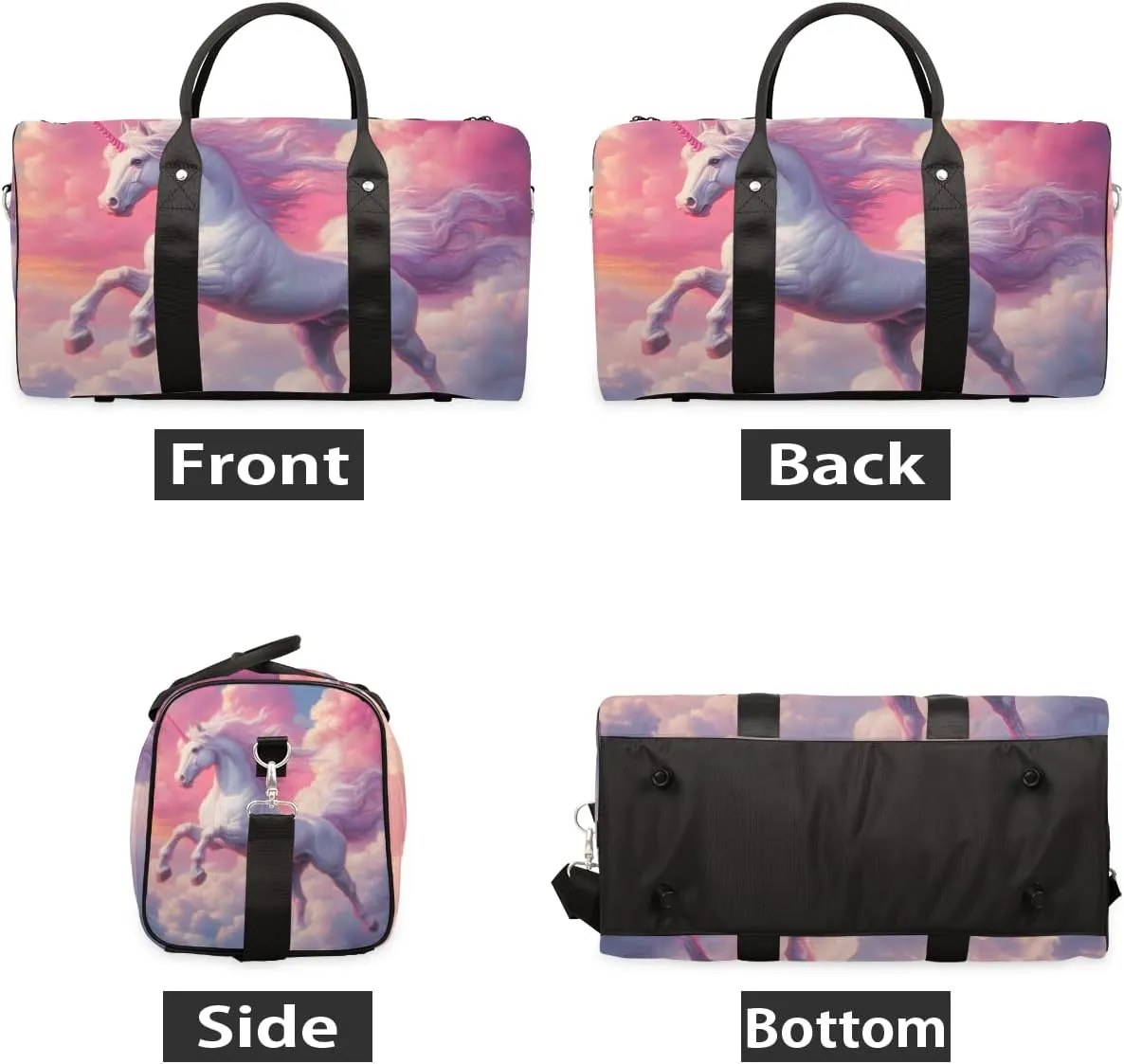 Pink Unicorn Travel Duffle Bag for Women Men Gym Duffel Foldable Bag Waterproof Weekender Sky Fantasy Duffle Tote