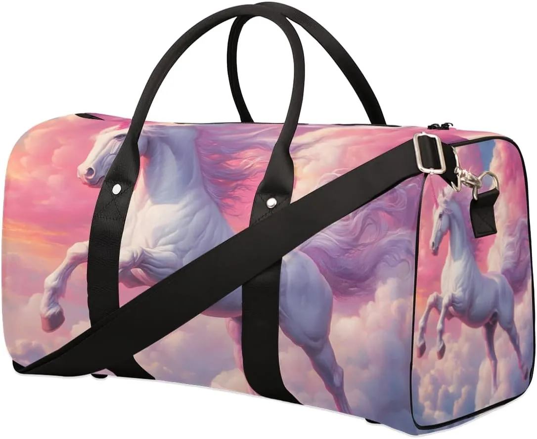 Pink Unicorn Travel Duffle Bag for Women Men Gym Duffel Foldable Bag Waterproof Weekender Sky Fantasy Duffle Tote