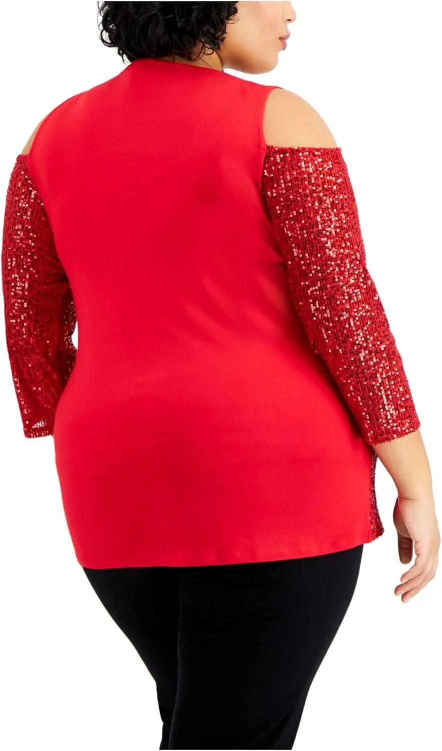 Plus Size Sequin Cold Shoulder Top